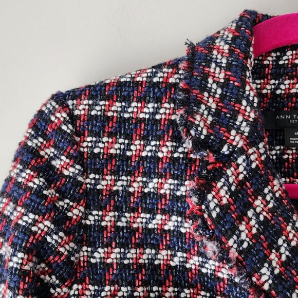 Ann Taylor Lined Tweed Jacket Size 6P Blazer Double Button Red White Blue Black - Picture 2 of 9
